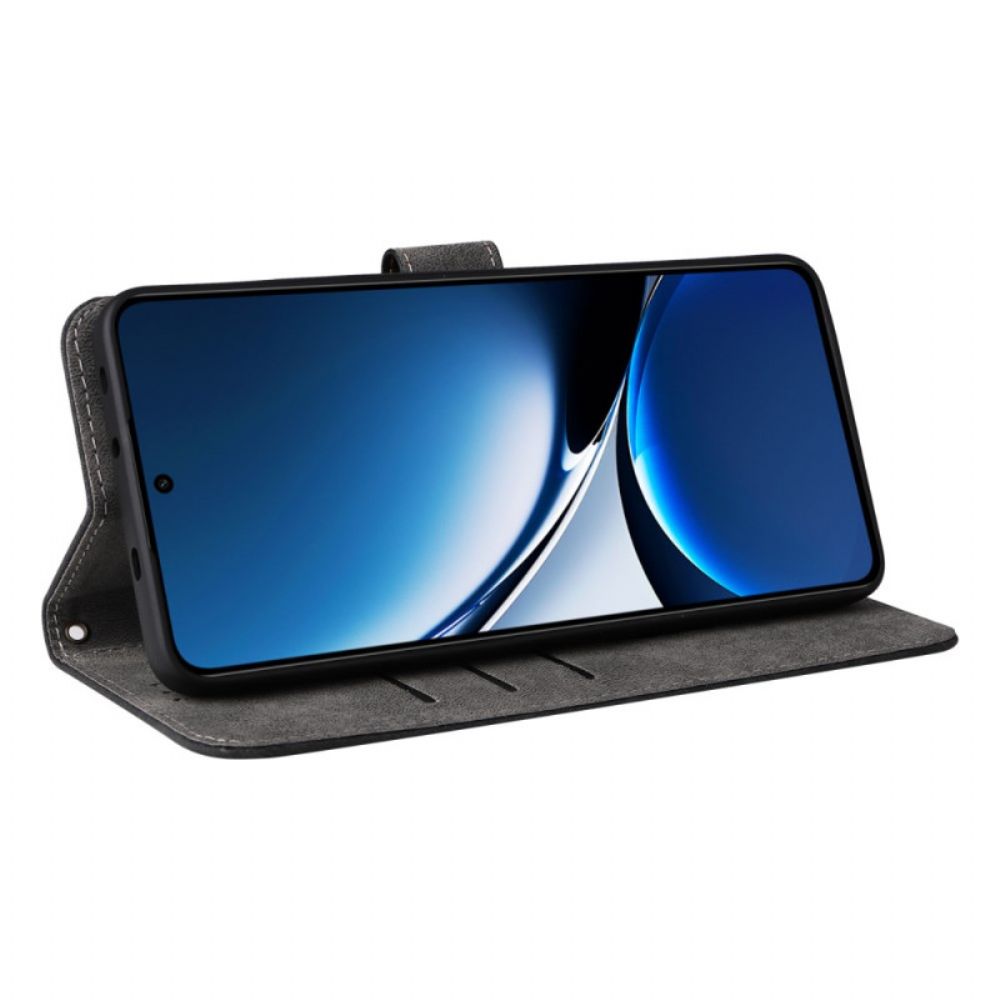 Flip Case Leren Poco X7 Pro 5g Suède-effect Rfid-bescherming En Riem