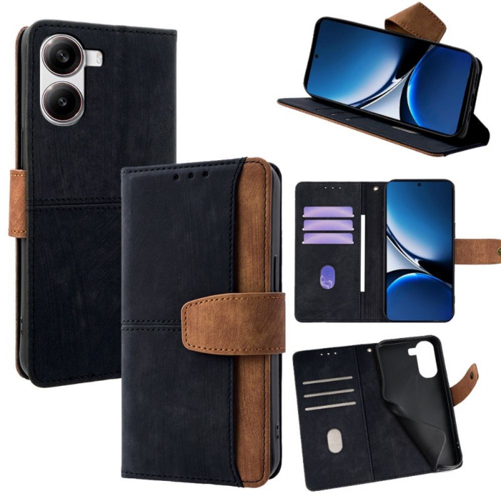 Flip Case Leren Poco X7 Pro 5g Tweekleurige Retrostijl