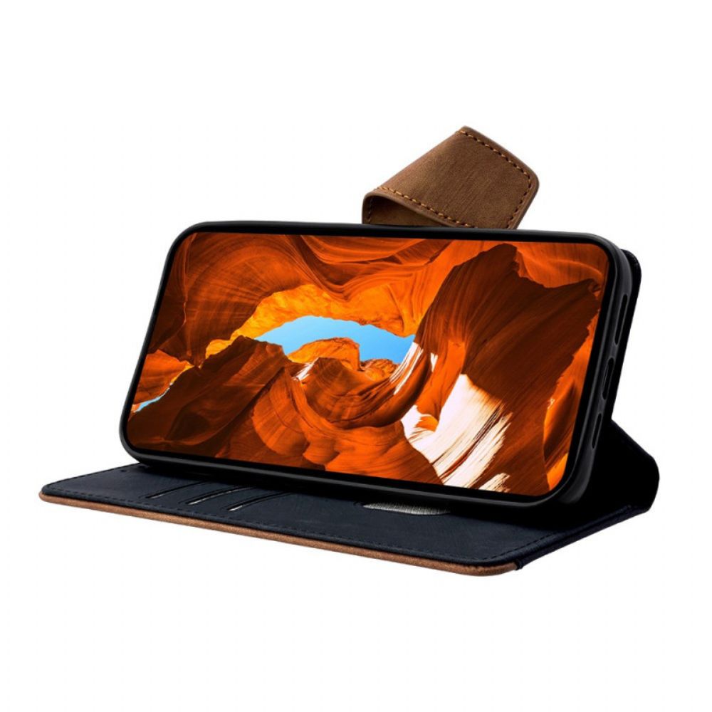 Flip Case Leren Poco X7 Pro 5g Tweekleurige Retrostijl