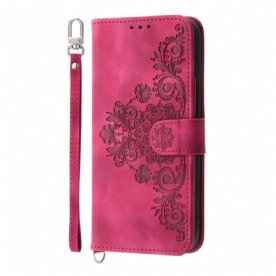 Folio-hoesje Poco X7 Pro 5g Telefoonhoesje Bloemenpatroon Met Riem En Schouderriem