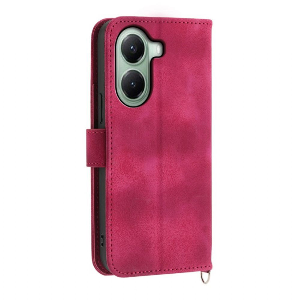 Folio-hoesje Poco X7 Pro 5g Telefoonhoesje Bloemenpatroon Met Riem En Schouderriem