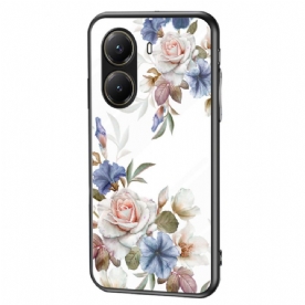 Hoesje Voor Poco X7 Pro 5g Gehard Glas Met Bloemenpatroon