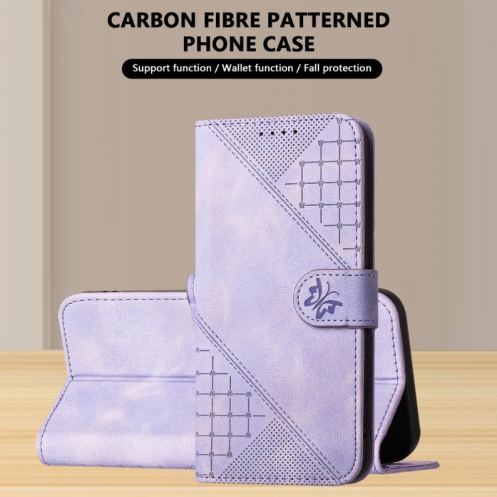 Leren Hoesje Poco X7 Pro 5g Geometrisch Patroon En Vlinders