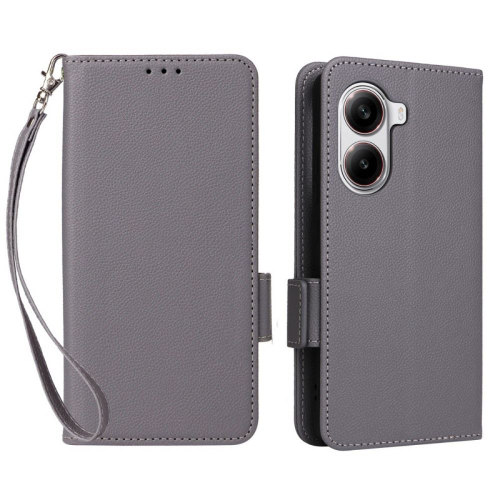 Leren Hoesje Poco X7 Pro 5g Lychee Kunstleer Met Riem Bescherming Hoesje