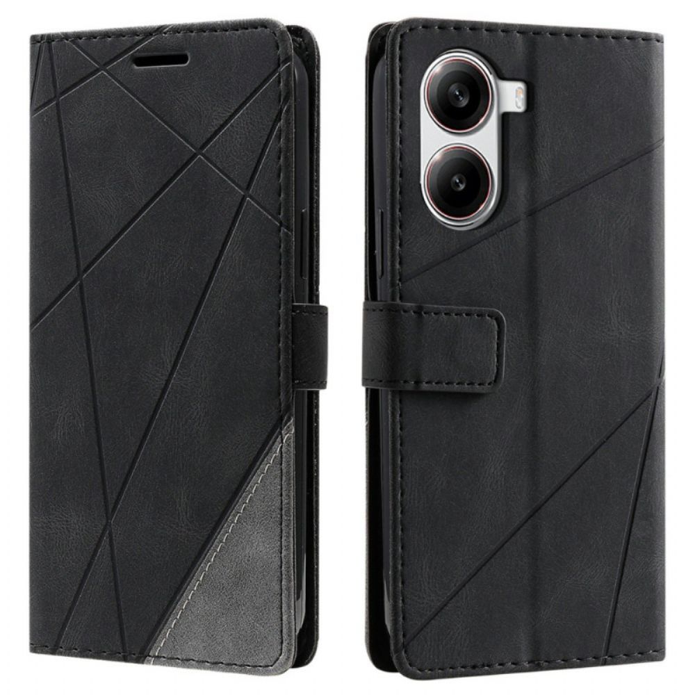 Leren Hoesje Poco X7 Pro 5g Tweekleurige Geometrische Lijnen Bescherming Hoesje