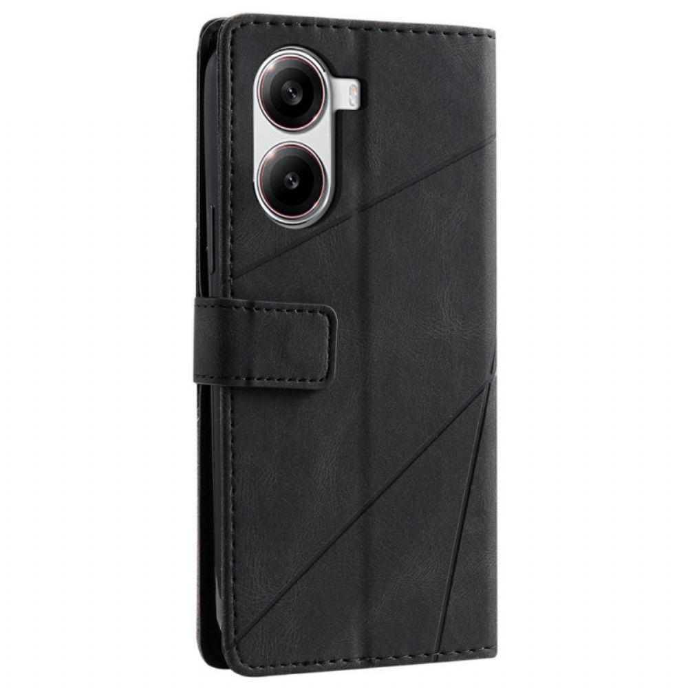 Leren Hoesje Poco X7 Pro 5g Tweekleurige Geometrische Lijnen Bescherming Hoesje