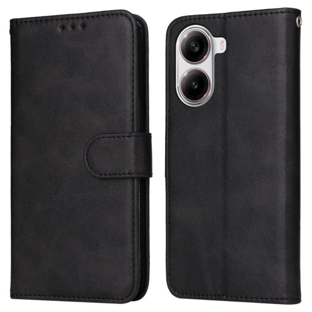 Leren Hoesje Voor Poco X7 Pro 5g Effen Kunstleer Met Riem