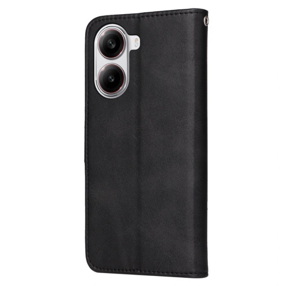 Leren Hoesje Voor Poco X7 Pro 5g Effen Kunstleer Met Riem