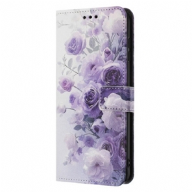 Leren Hoesje Voor Poco X7 Pro 5g Paarse Bloemen