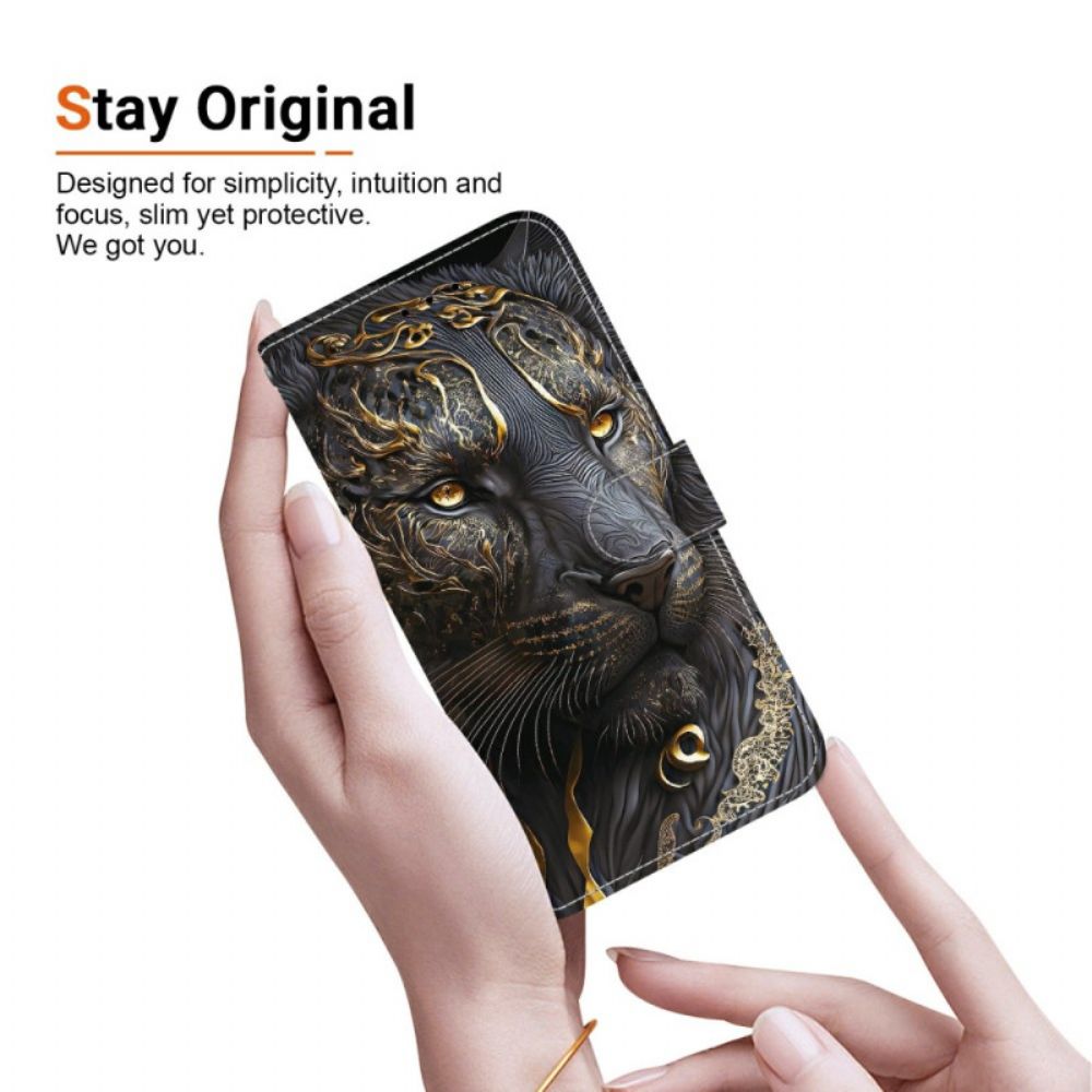 Flip Case Leren Xiaomi Redmi Note 15 5g Gouden Leeuw