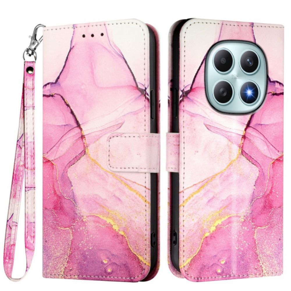 Flip Case Leren Xiaomi Redmi Note 15 5g Marmerpatroon Met Bandje