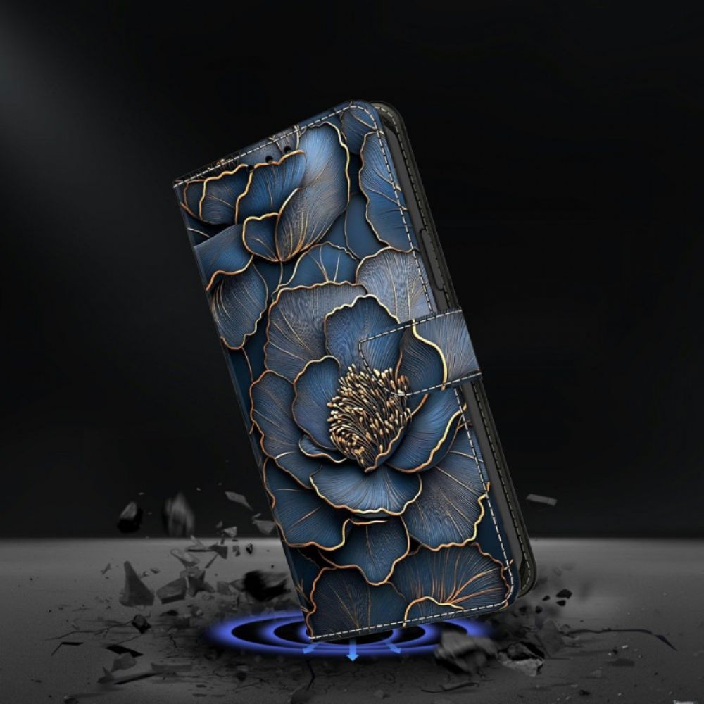 Folio-hoesje Xiaomi Redmi Note 15 5g Blauw-gouden Pioenroos