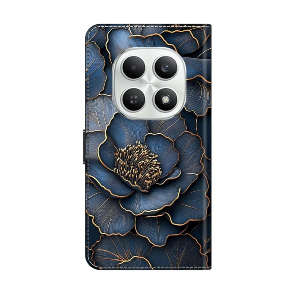 Folio-hoesje Xiaomi Redmi Note 15 5g Blauw-gouden Pioenroos