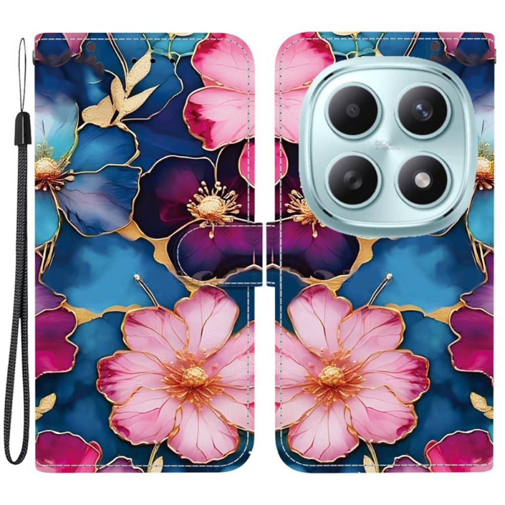 Folio-hoesje Xiaomi Redmi Note 15 5g Telefoonhoesje Blauwe En Gouden Bloemen