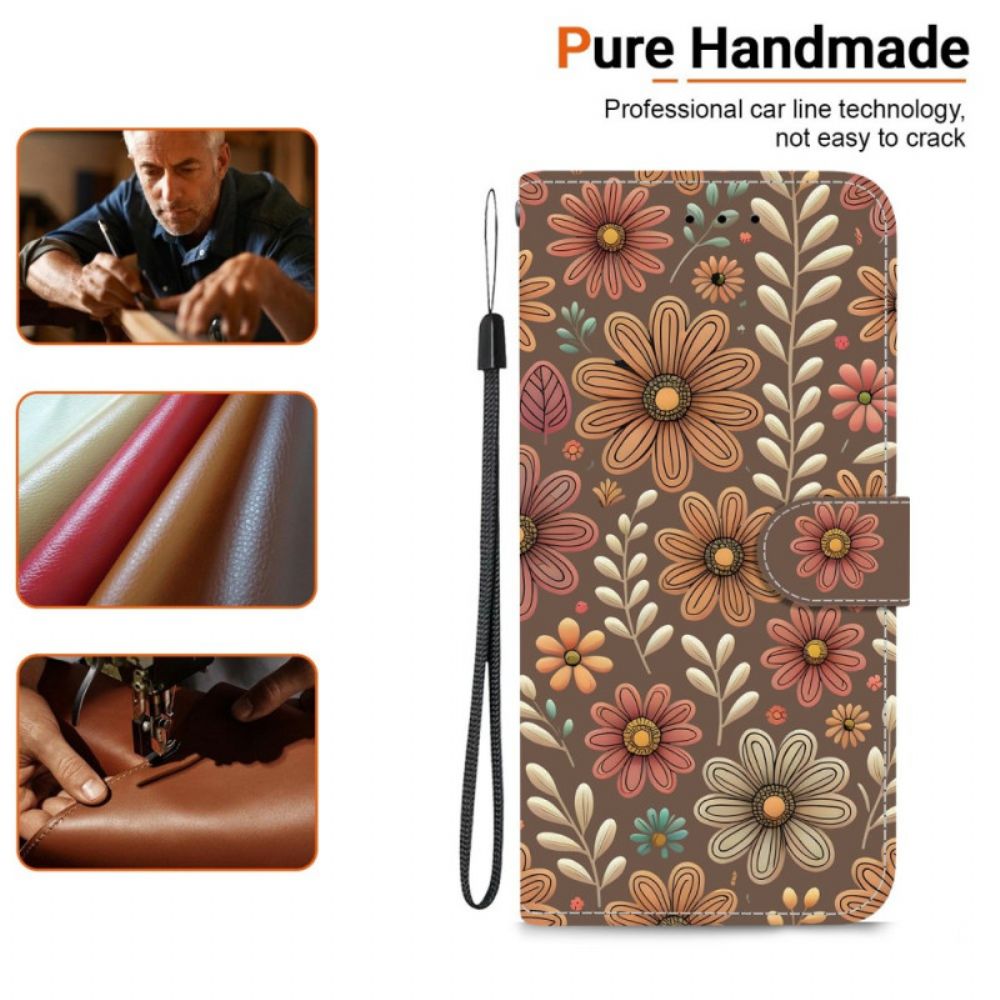 Folio-hoesje Xiaomi Redmi Note 15 5g Telefoonhoesje Bruine Bloemen