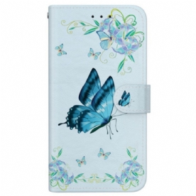 Folio-hoesje Xiaomi Redmi Note 15 5g Telefoonhoesje Vlinder En Blauwe Bloemen