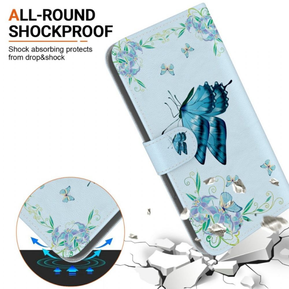 Folio-hoesje Xiaomi Redmi Note 15 5g Telefoonhoesje Vlinder En Blauwe Bloemen