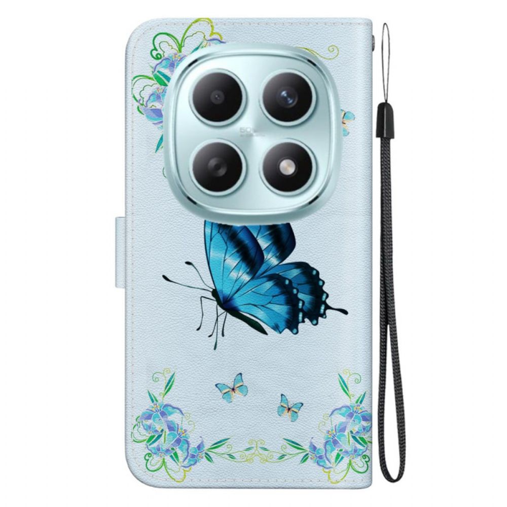 Folio-hoesje Xiaomi Redmi Note 15 5g Telefoonhoesje Vlinder En Blauwe Bloemen