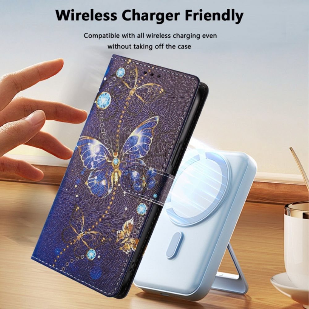 Leren Hoesje Voor Xiaomi Redmi Note 15 5g Blauwe Vlinder