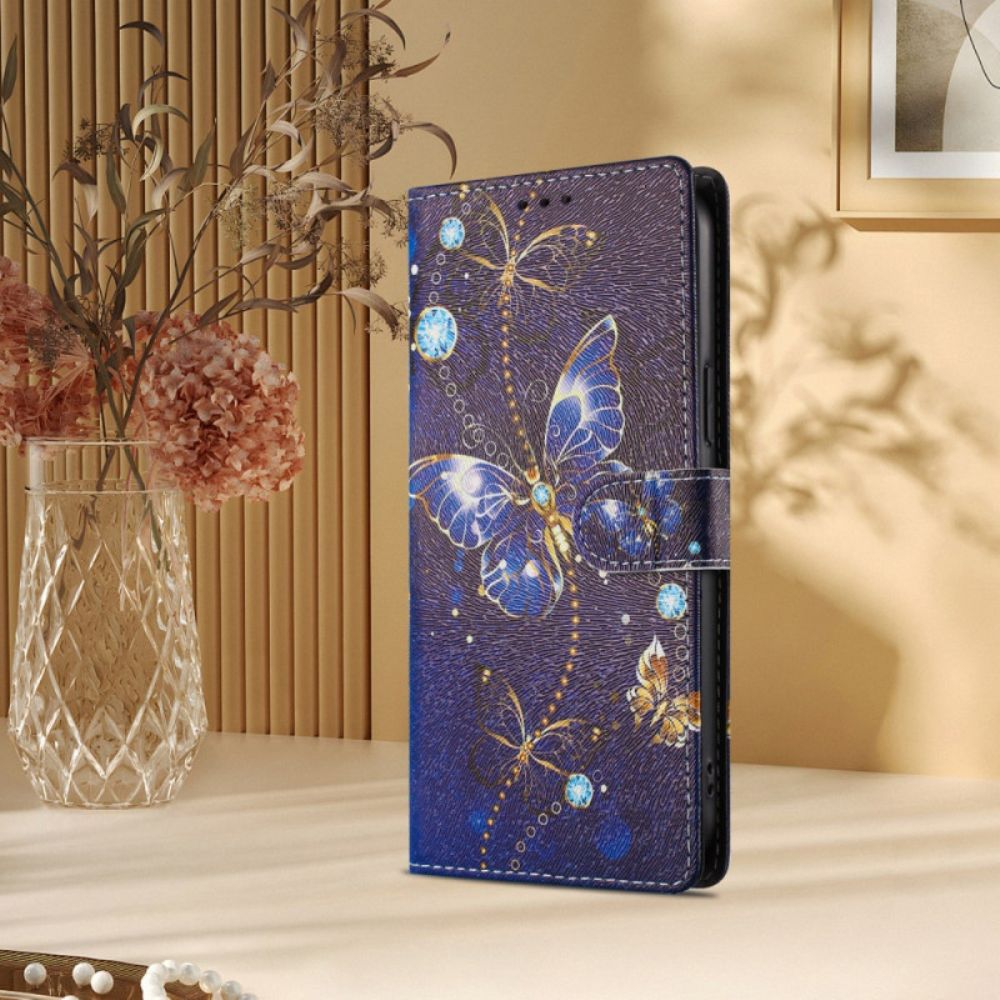 Leren Hoesje Voor Xiaomi Redmi Note 15 5g Blauwe Vlinder