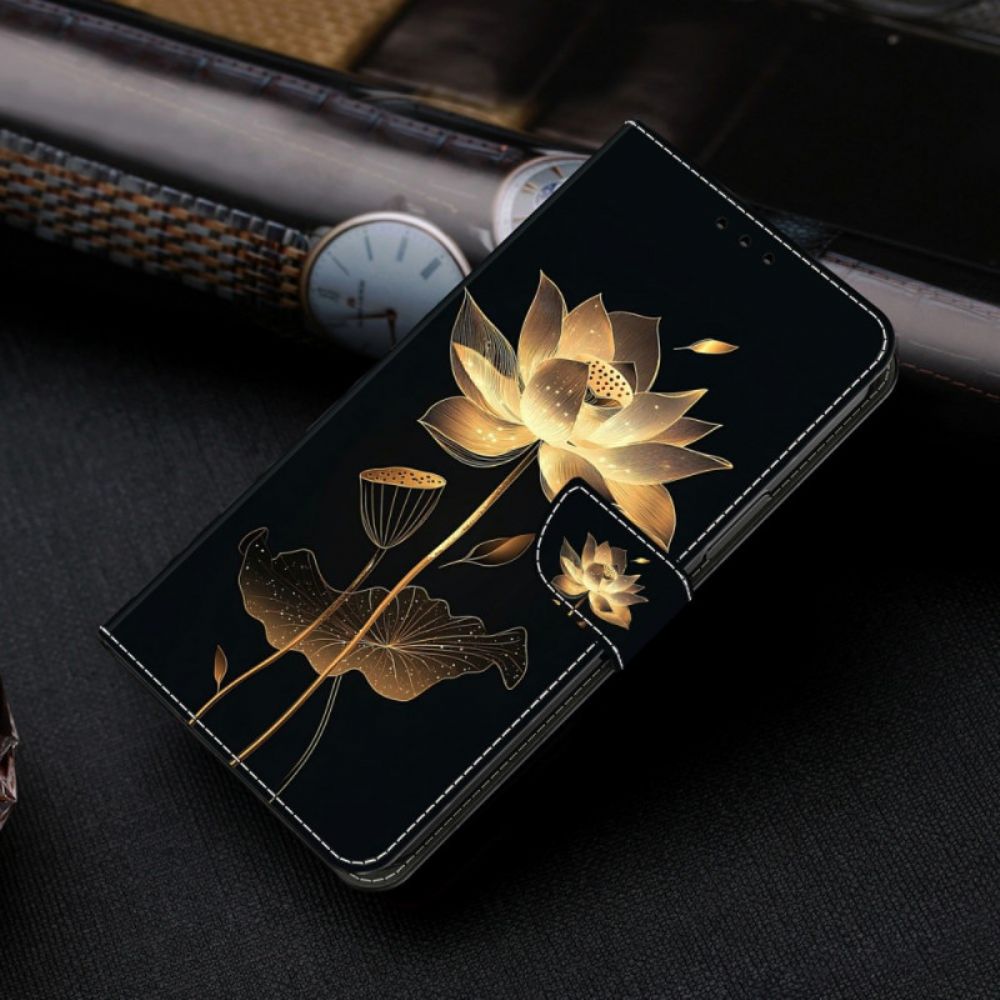 Leren Hoesje Voor Xiaomi Redmi Note 15 5g Gouden Lotus