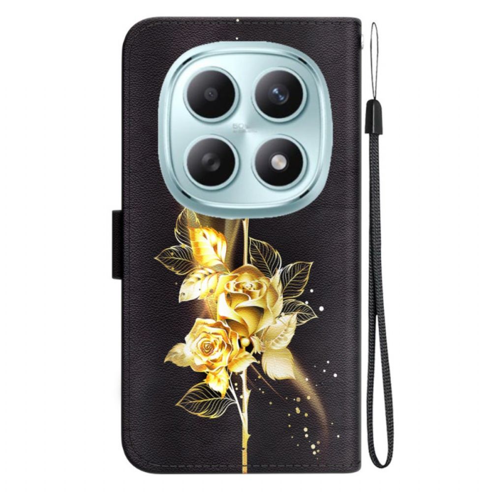 Leren Hoesje Voor Xiaomi Redmi Note 15 5g Gouden Vlinders En Roze