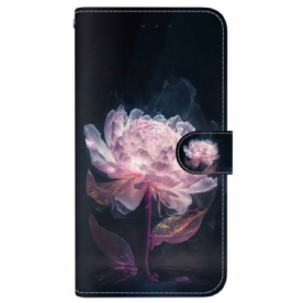 Leren Hoesje Voor Xiaomi Redmi Note 15 5g Paarse Pioenroos
