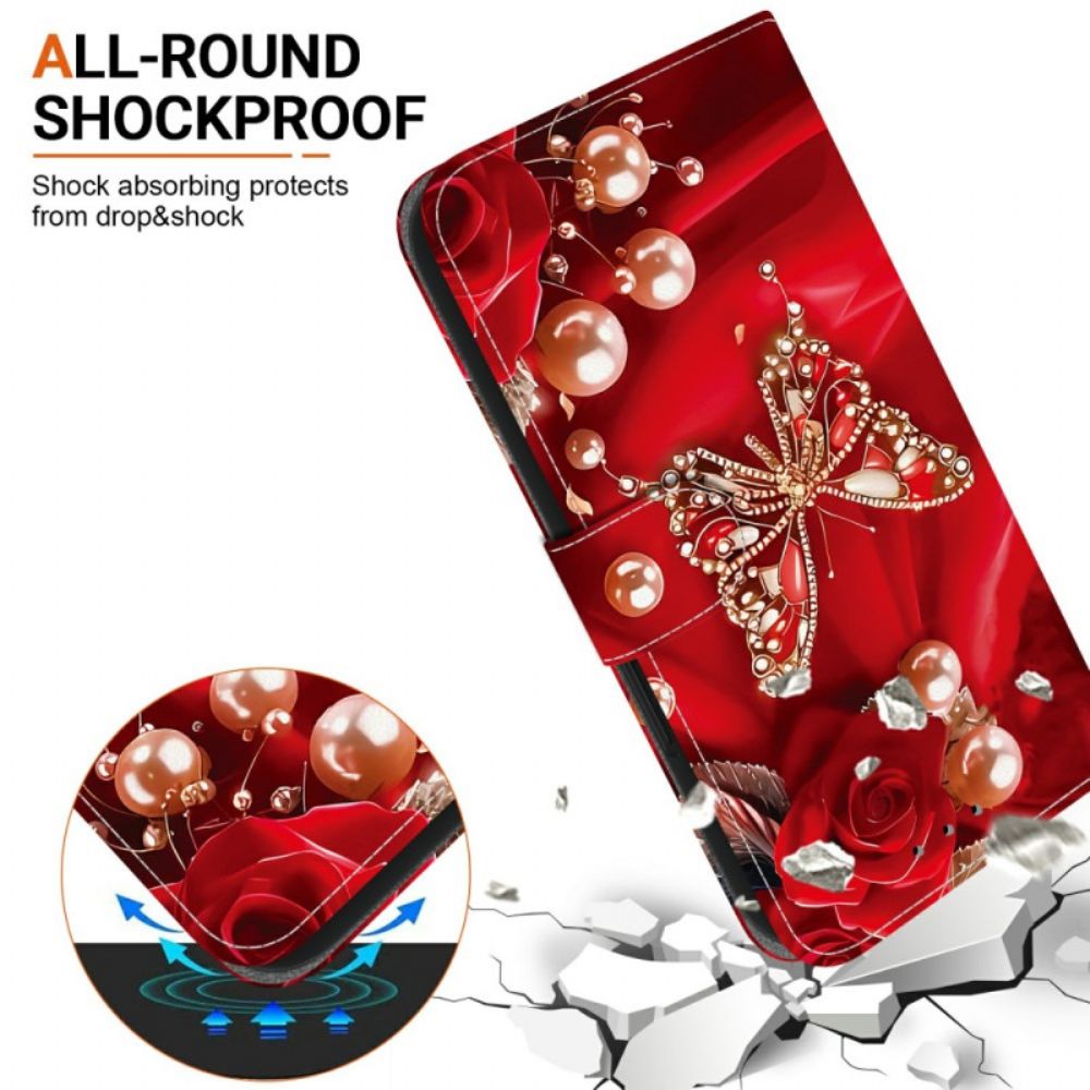 Leren Hoesje Voor Xiaomi Redmi Note 15 5g Parelmoerroze Vlinder