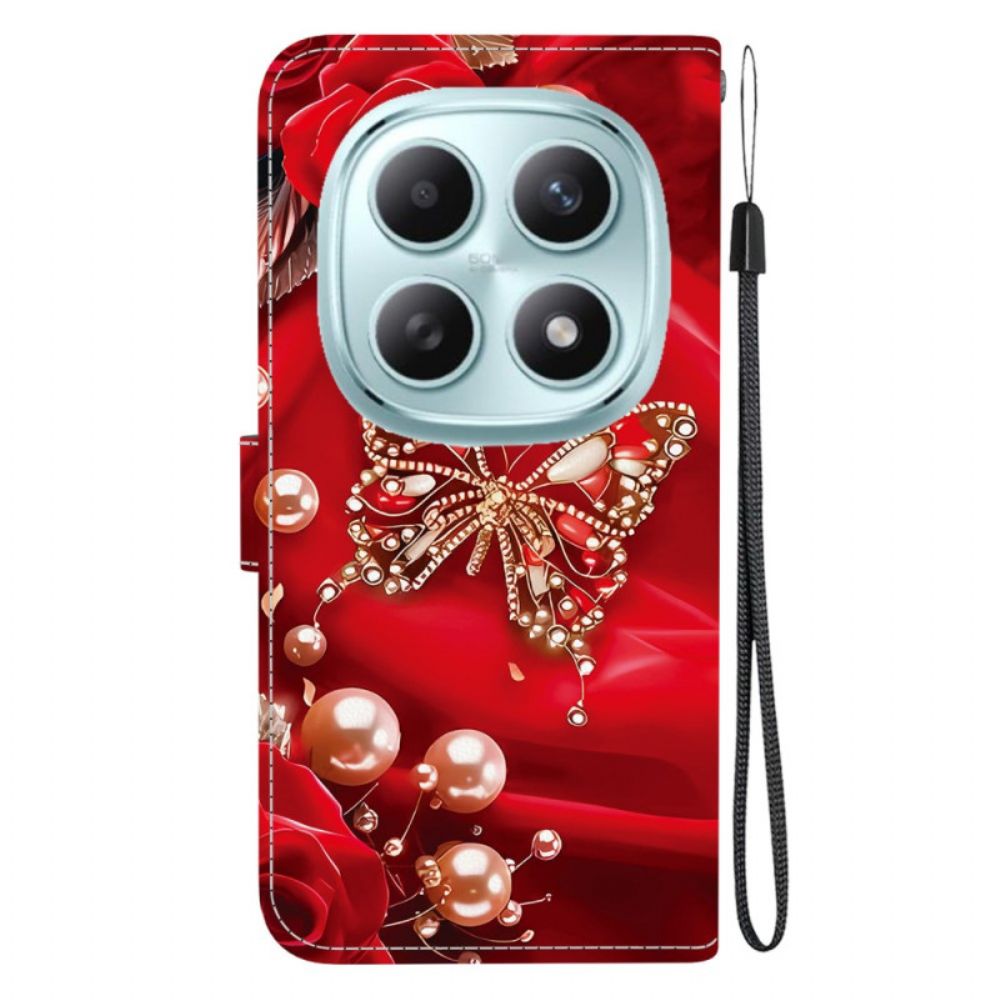 Leren Hoesje Voor Xiaomi Redmi Note 15 5g Parelmoerroze Vlinder