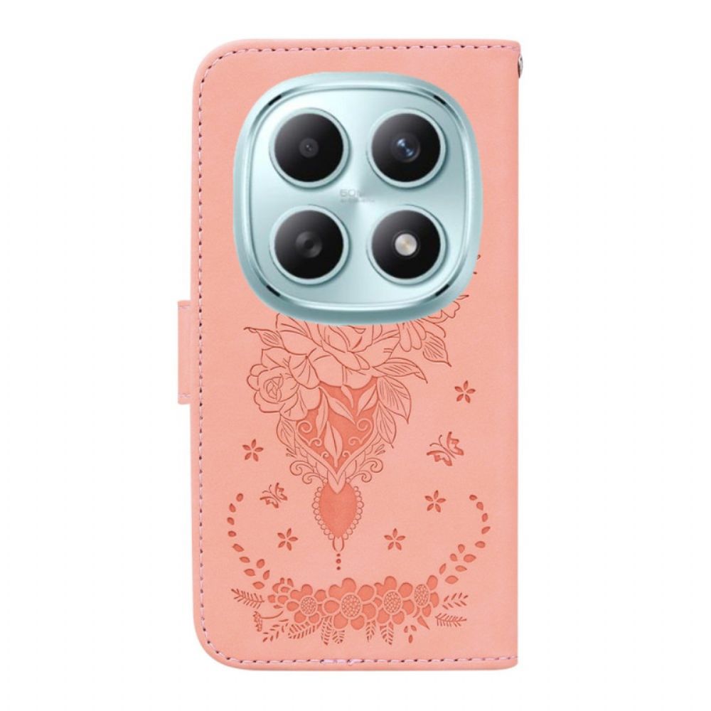 Leren Hoesje Voor Xiaomi Redmi Note 15 5g Suède-effect Met Rozenmotief