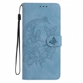 Leren Hoesje Voor Xiaomi Redmi Note 15 5g Suède-effect Vlinder En Bloemen