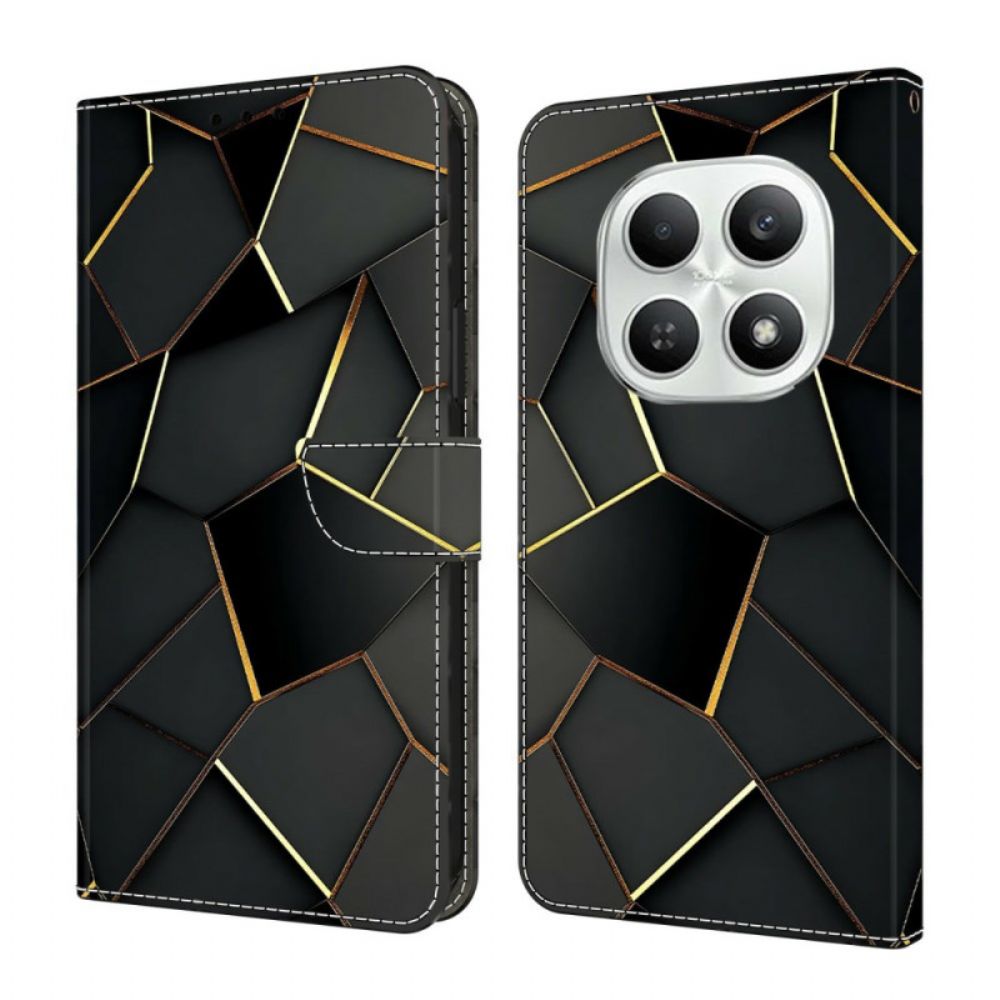 Leren Hoesje Voor Xiaomi Redmi Note 15 5g Zwart-gouden Patroon