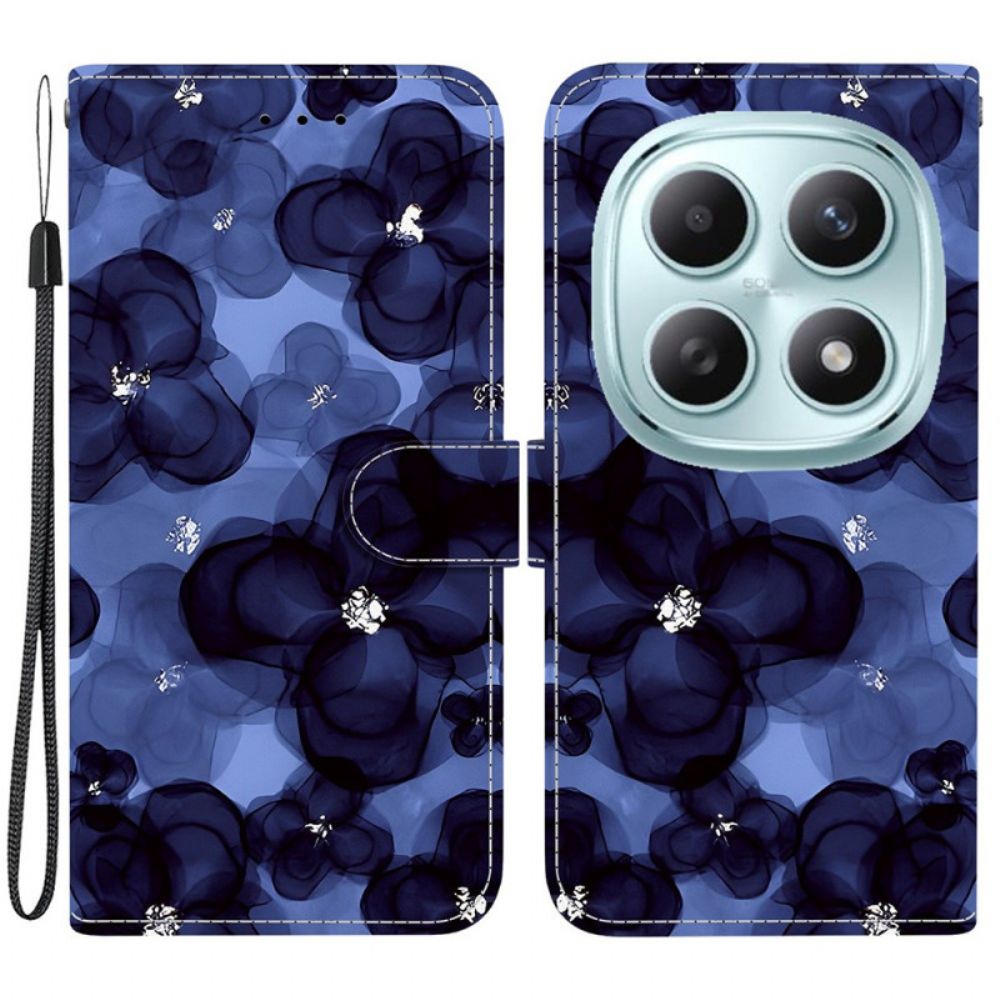 Leren Hoesje Xiaomi Redmi Note 15 5g Blauwe Bloemen Bescherming Hoesje