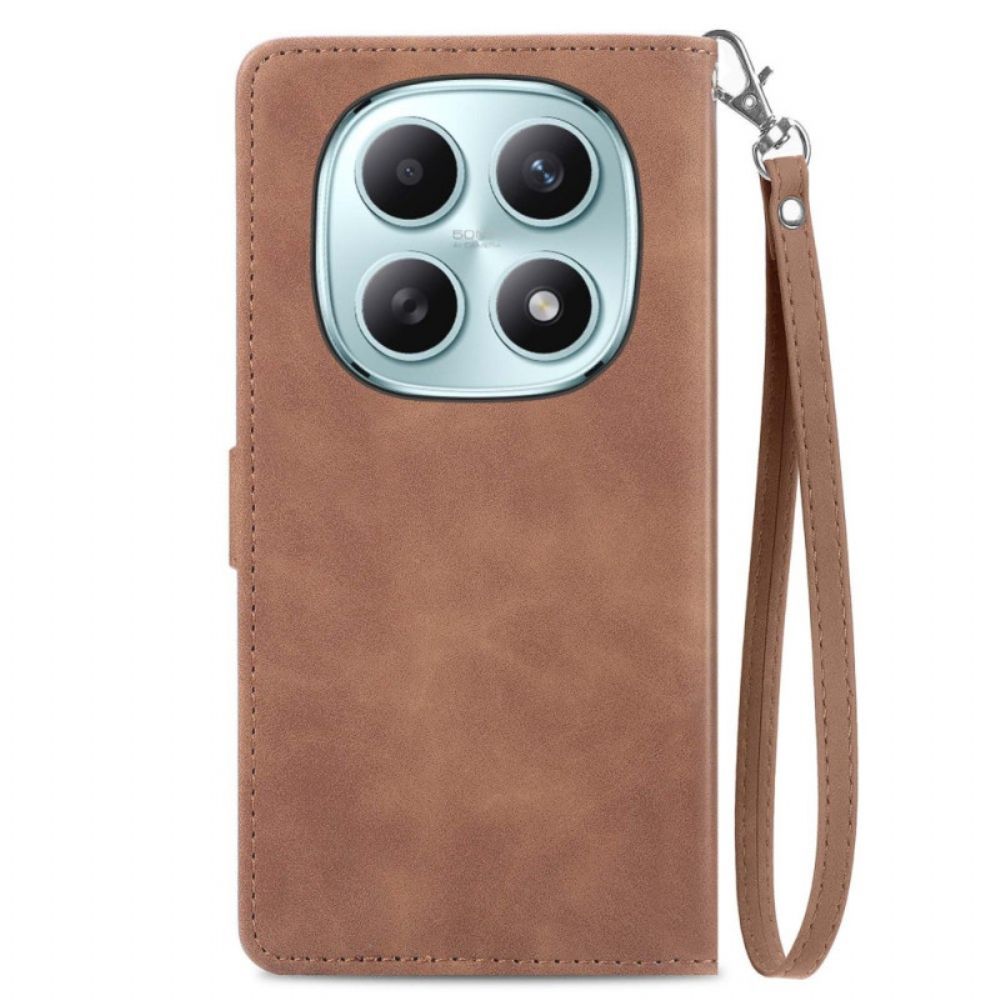 Leren Hoesje Xiaomi Redmi Note 15 5g Bloemenkanten Bandje