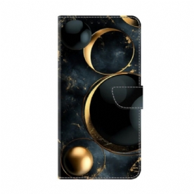 Leren Hoesje Xiaomi Redmi Note 15 5g Gouden Ringen Bescherming Hoesje