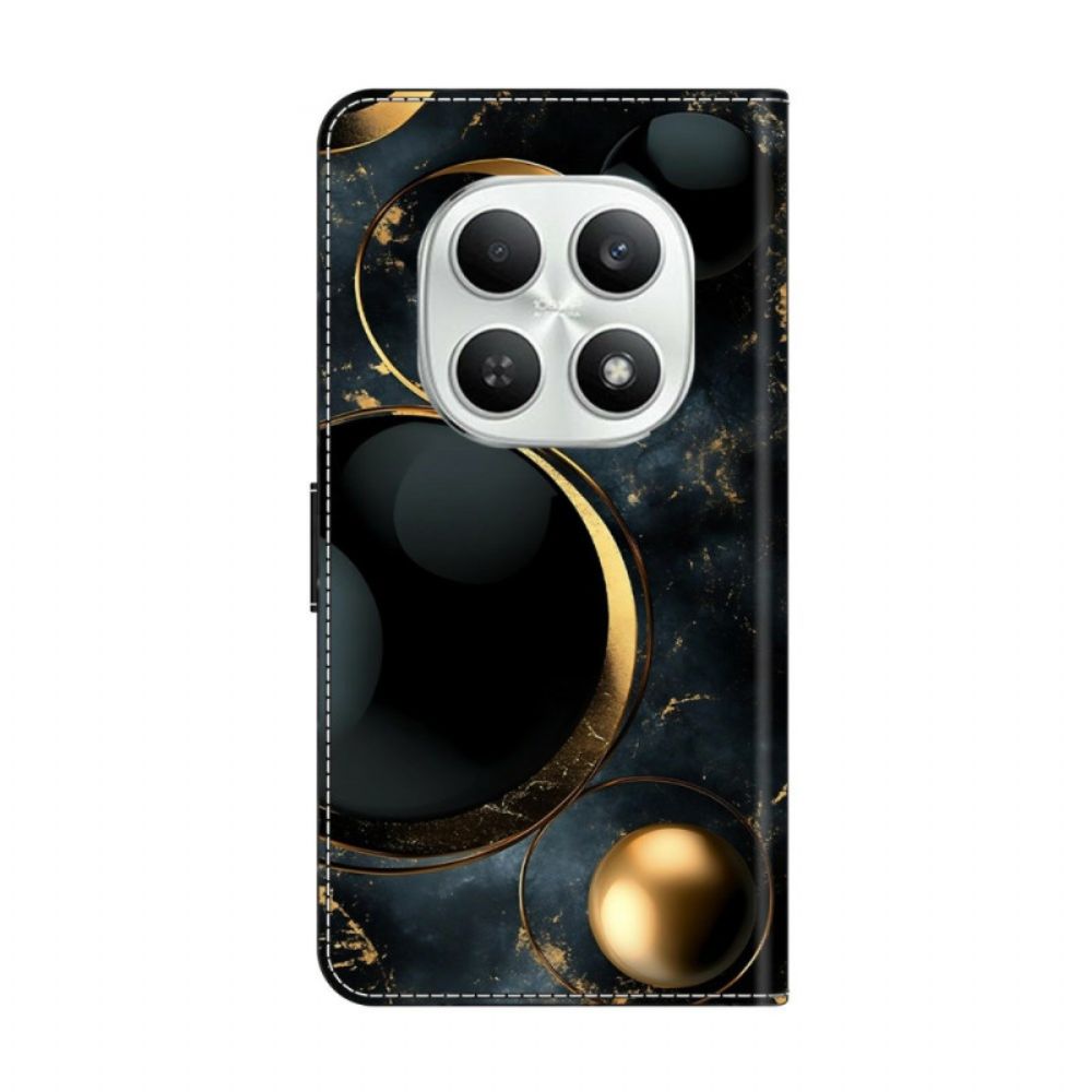 Leren Hoesje Xiaomi Redmi Note 15 5g Gouden Ringen Bescherming Hoesje