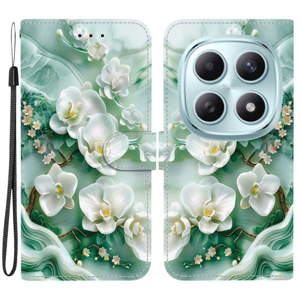 Leren Hoesje Xiaomi Redmi Note 15 5g Jadebloemen Bescherming Hoesje