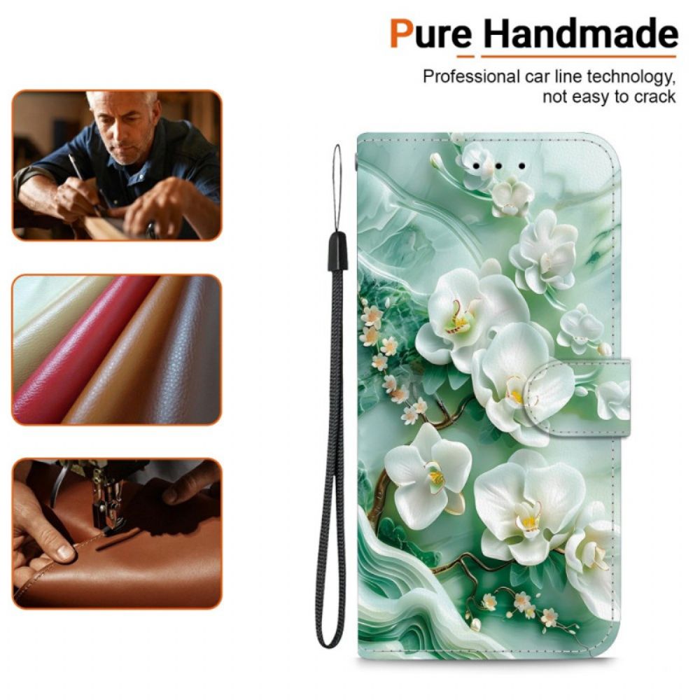 Leren Hoesje Xiaomi Redmi Note 15 5g Jadebloemen Bescherming Hoesje