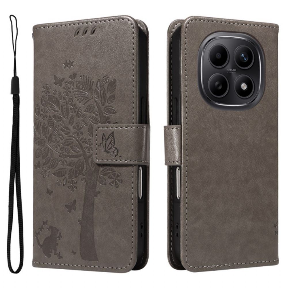 Leren Hoesje Xiaomi Redmi Note 15 5g Kat En Boompatroon Bescherming Hoesje