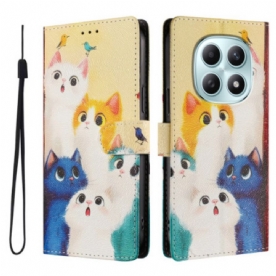 Leren Hoesje Xiaomi Redmi Note 15 5g Kleurrijke Katten Bescherming Hoesje