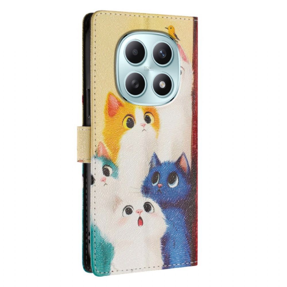 Leren Hoesje Xiaomi Redmi Note 15 5g Kleurrijke Katten Bescherming Hoesje