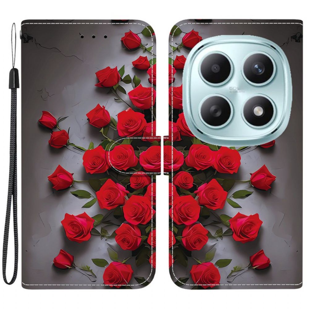 Leren Hoesje Xiaomi Redmi Note 15 5g Rode Rozen Bescherming Hoesje