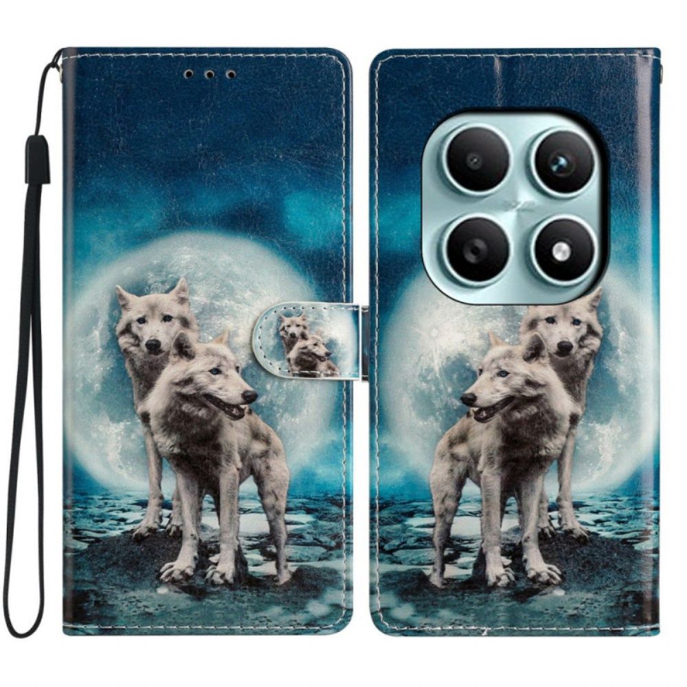 Leren Hoesje Xiaomi Redmi Note 15 5g Twee Wolven Bescherming Hoesje