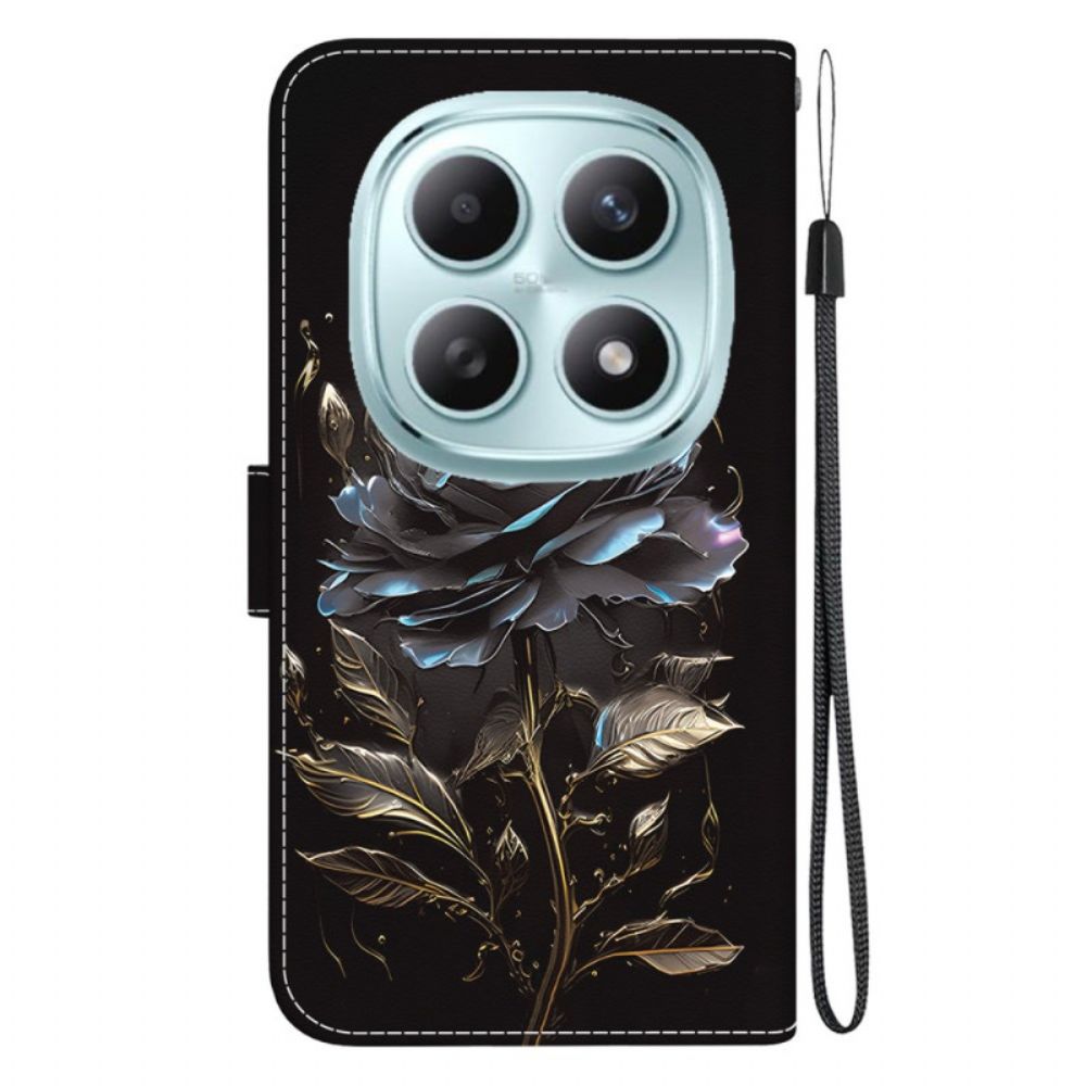 Leren Hoesje Xiaomi Redmi Note 15 5g Zwarte Roos Bescherming Hoesje