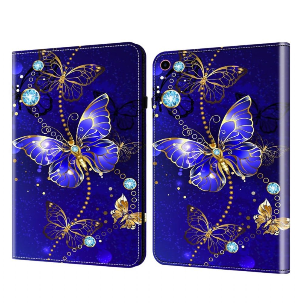 Hoesje Case iPad (2025) Blauwe En Gouden Vlinders