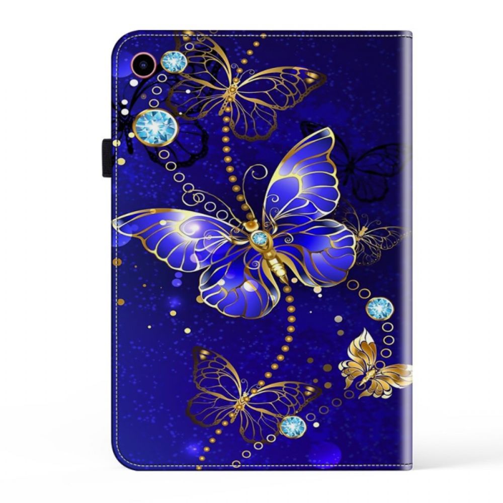 Hoesje Case iPad (2025) Blauwe En Gouden Vlinders