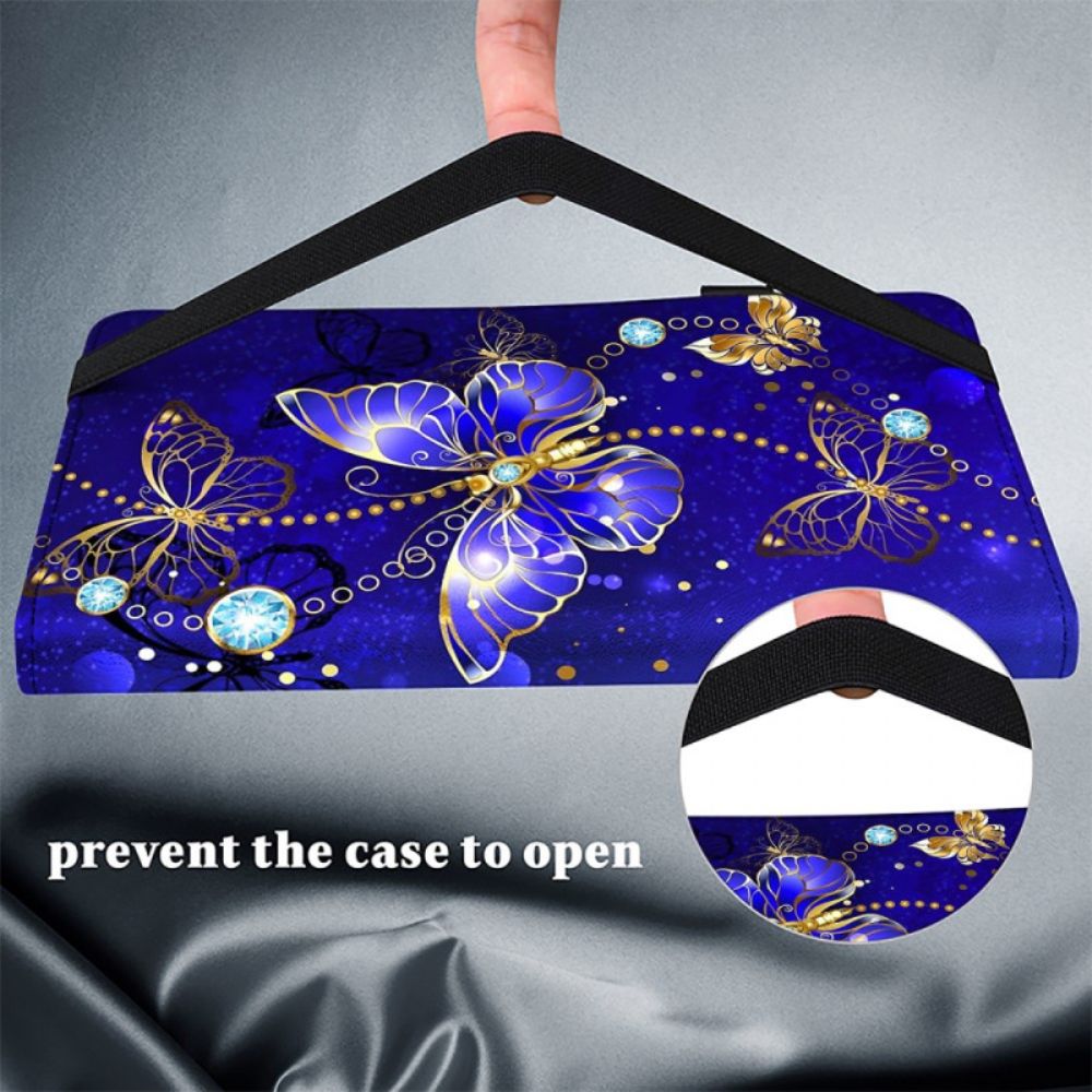 Hoesje Case iPad (2025) Blauwe En Gouden Vlinders