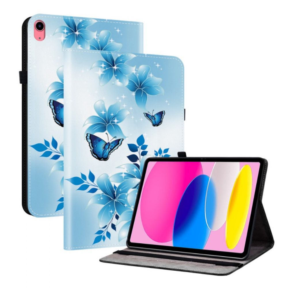 Hoesje Case iPad (2025) Telefoonhoesje Blauwe Vlinders En Bloemen