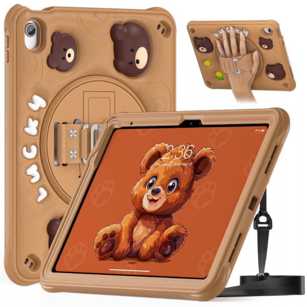 Hoesje iPad (2025) Kinderriem Met Beer En Schouderband