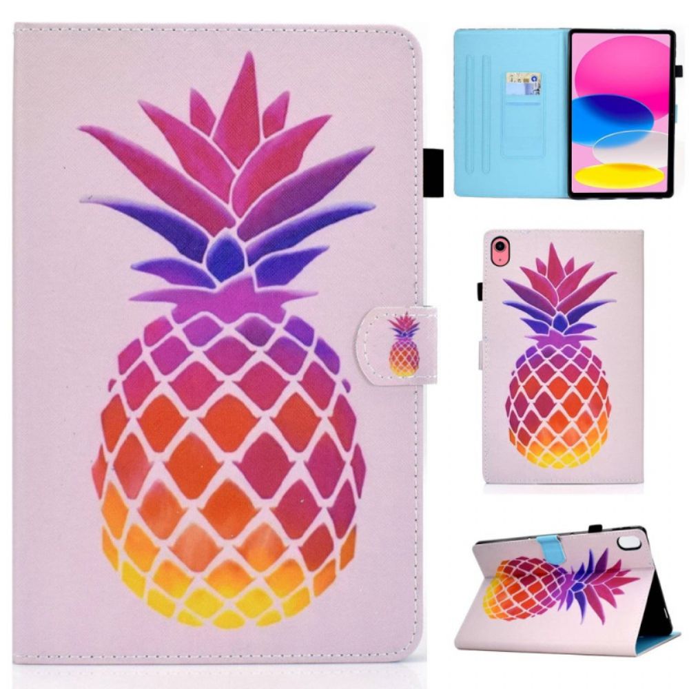 Leren Hoesje iPad (2025) Kleurrijke Ananas